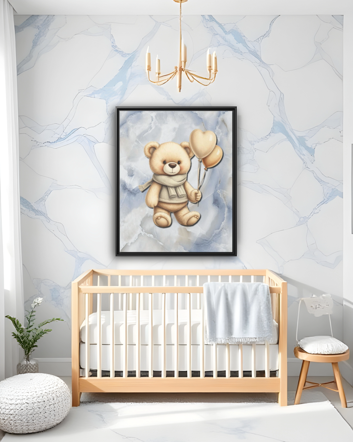 Poster - Blue Marble Cute Teddy Bear Balloons Fine Art Print