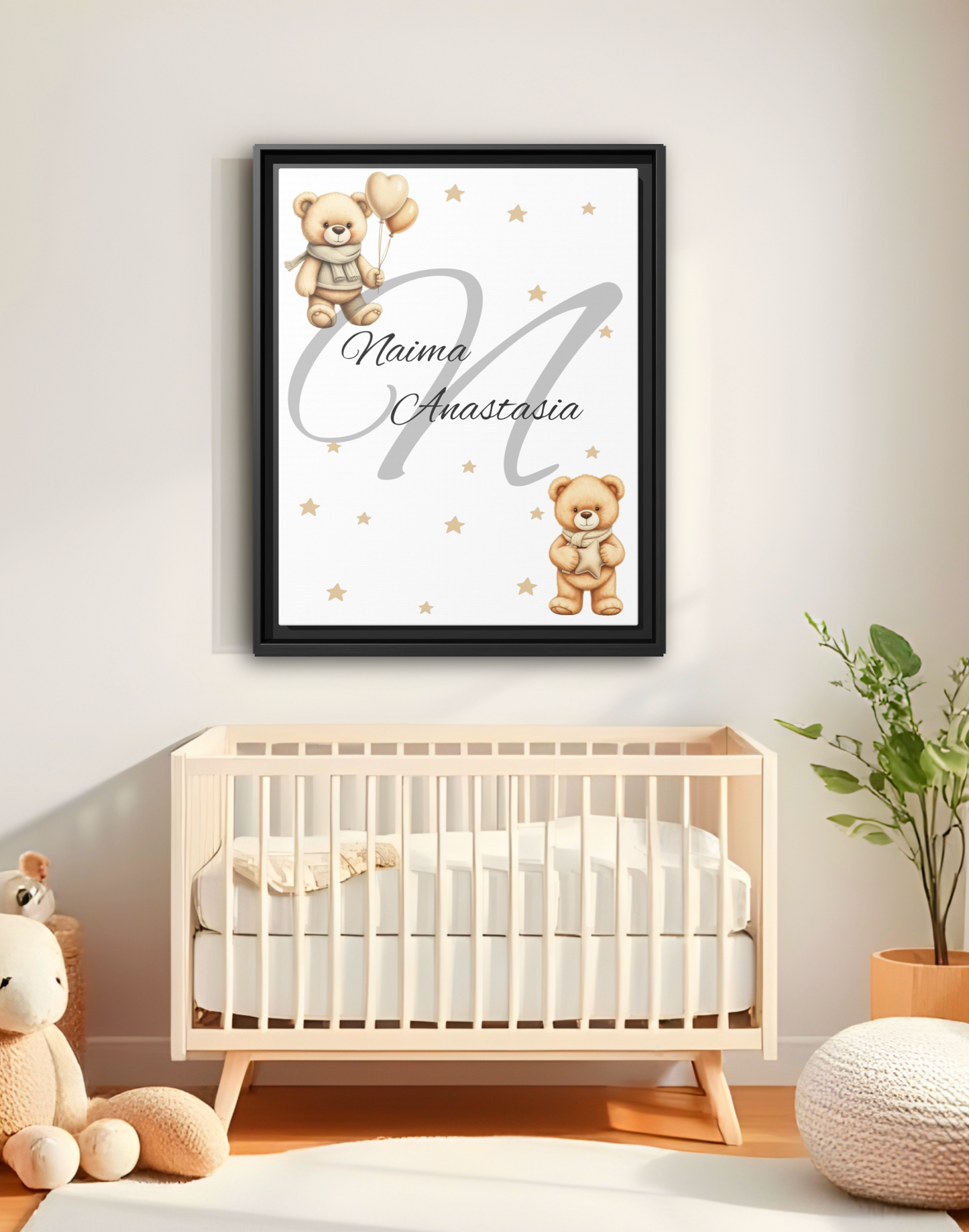Cute Teddy Bear Fine Art Posters, Nursery Wall Art, Personalized Baby Room Decor, Kids Bedroom Decoration, Gift for New Parents