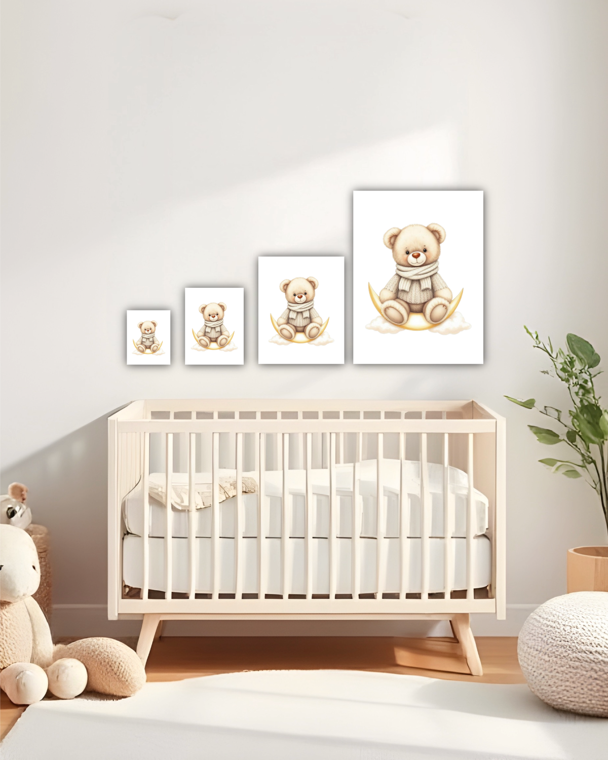Cozy Teddy Bear on the Moon, Beige Background
