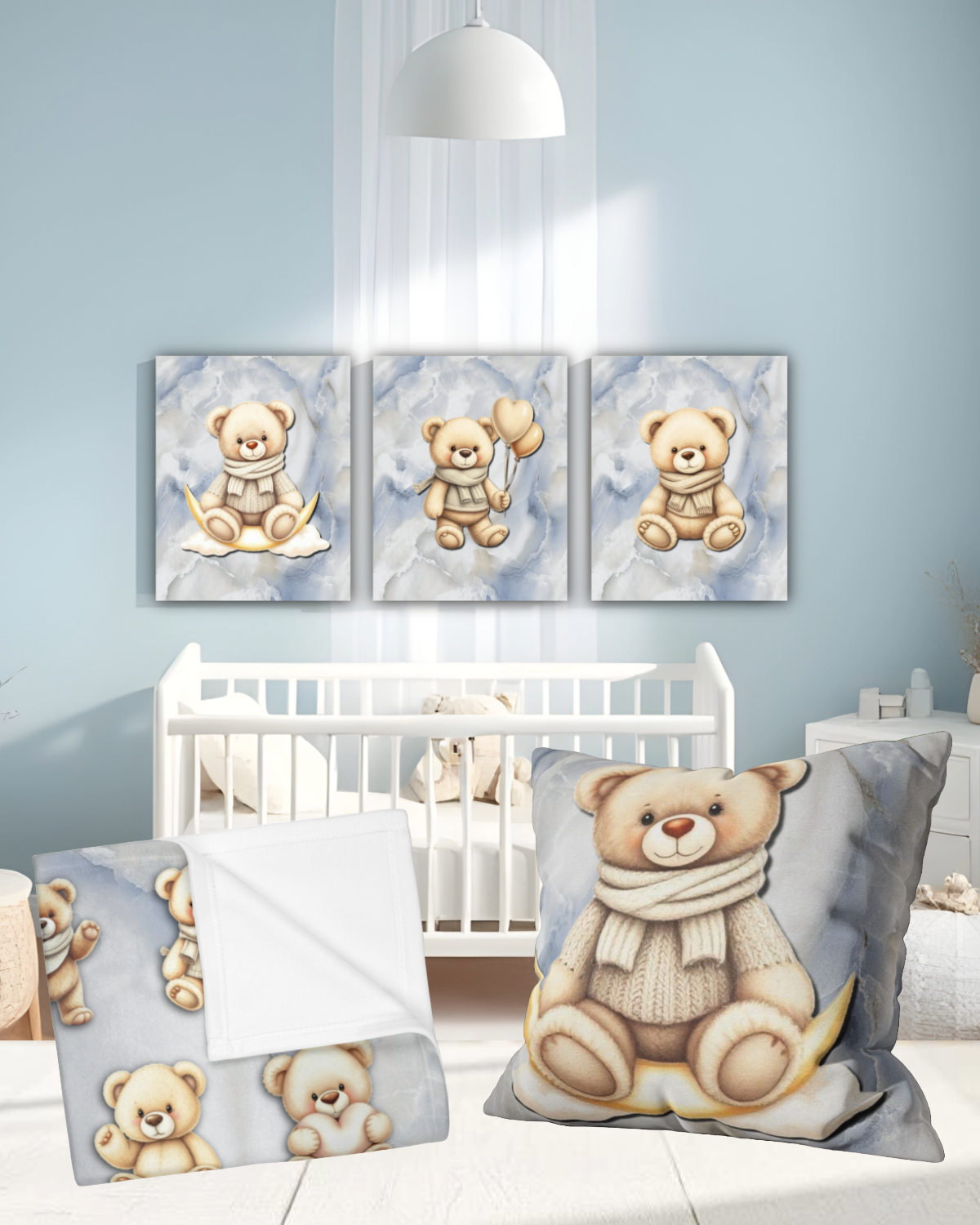 Complete Nursery Decor Set | 3 Fine Art Prints, Blanket & Pillow | Free Shipping