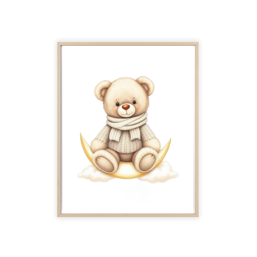 Wall Art Poster - Cozy Teddy Bear on the Moon Nursery Print