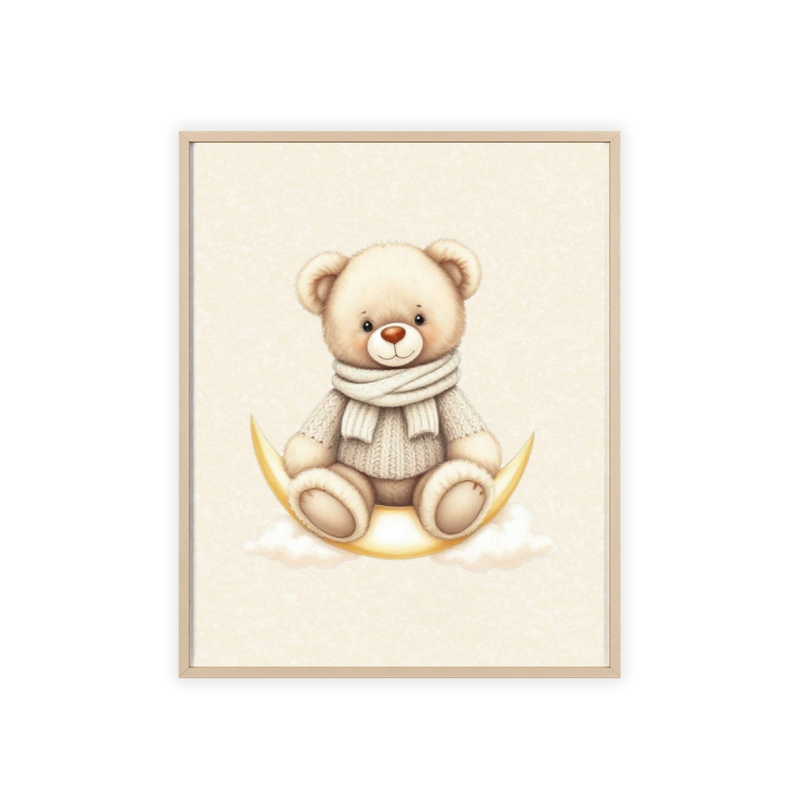 Cozy Teddy Bear on the Moon, Beige Background