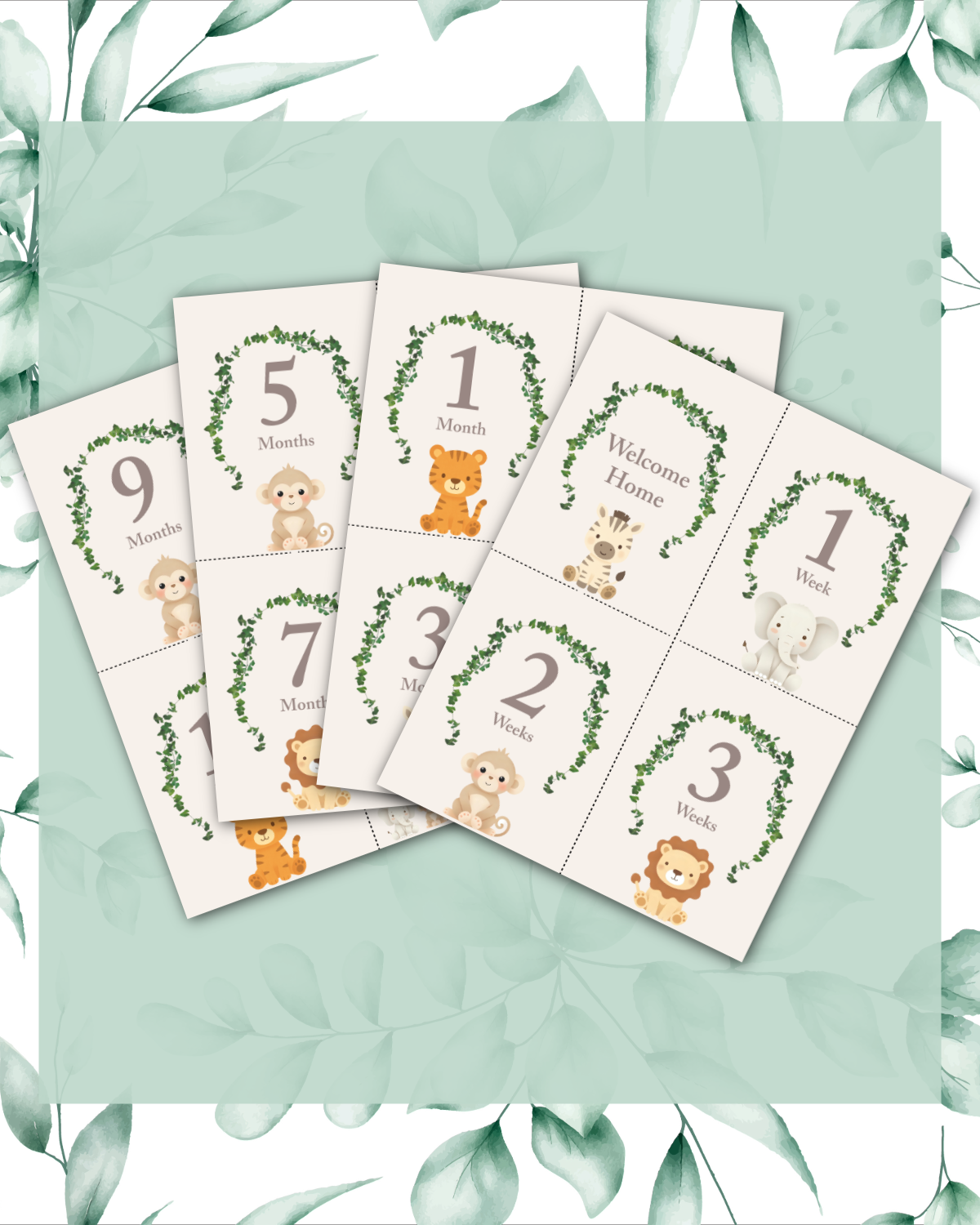 Jungle Baby Milestone Cards – Safari Animal Keepsake Set | Digital Download