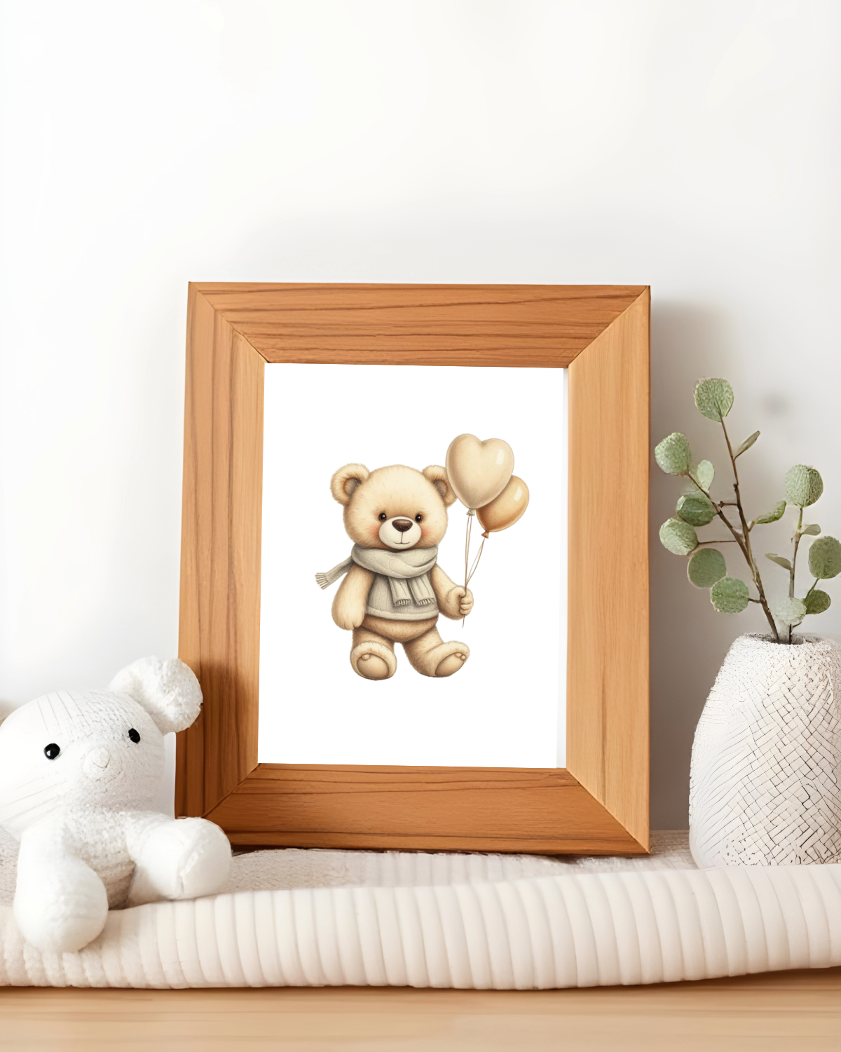 White Teddy Bear Nursery Prints – Set of 3 | Minimalist Baby Room Art