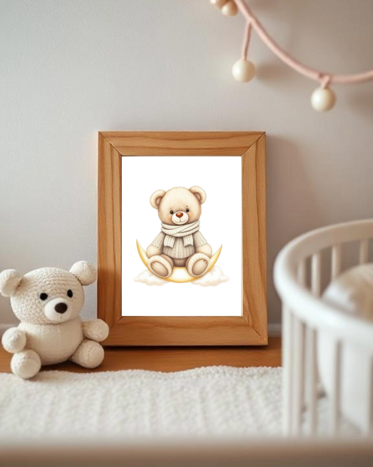 White Teddy Bear Nursery Prints – Set of 3 | Minimalist Baby Room Art