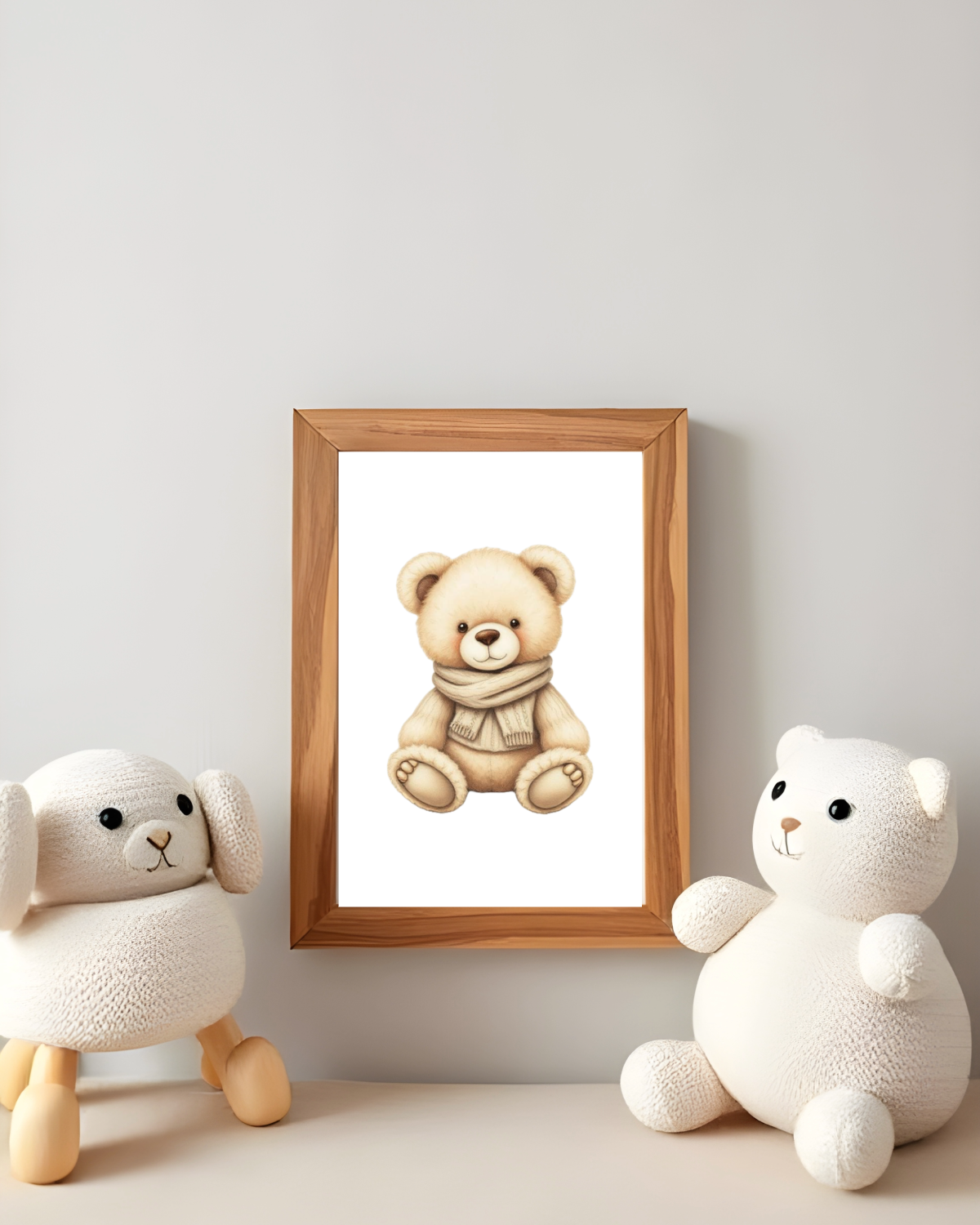White Teddy Bear Nursery Prints – Set of 3 | Minimalist Baby Room Art