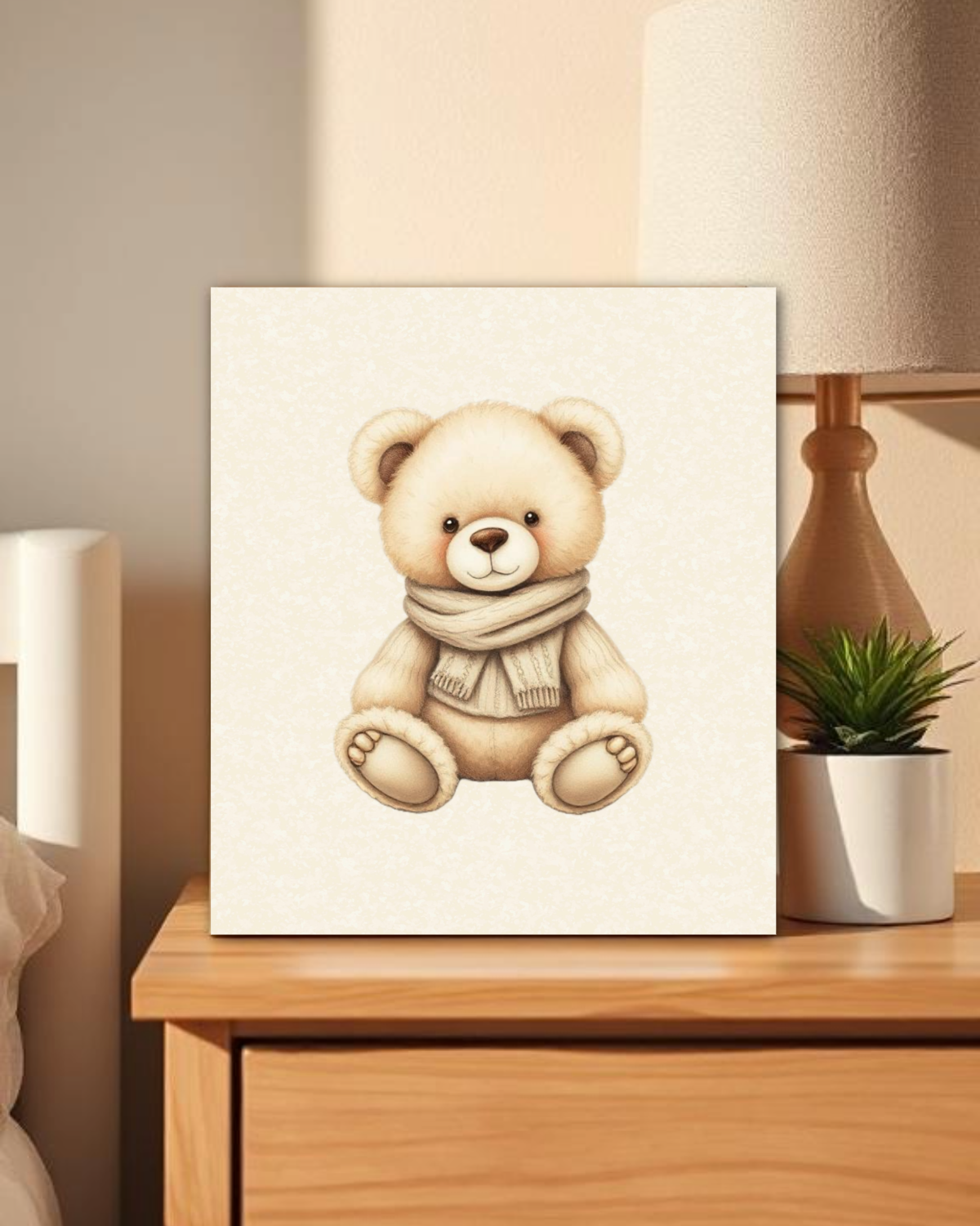 Beige Neutral Teddy Bear Nursery Wall Art Set | Baby Room Decor