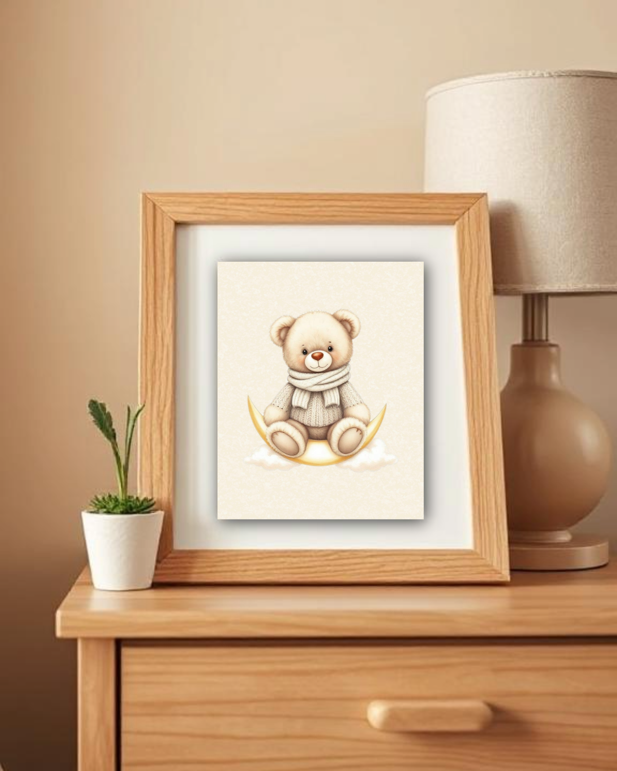 Beige Neutral Teddy Bear Nursery Wall Art Set | Baby Room Decor