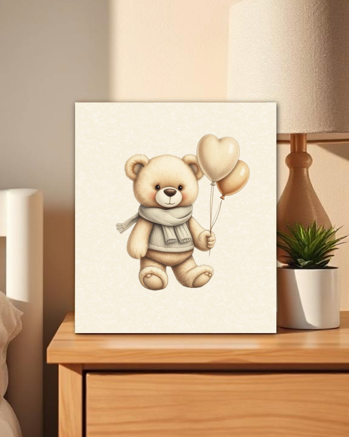 Beige Neutral Teddy Bear Nursery Wall Art Set | Baby Room Decor