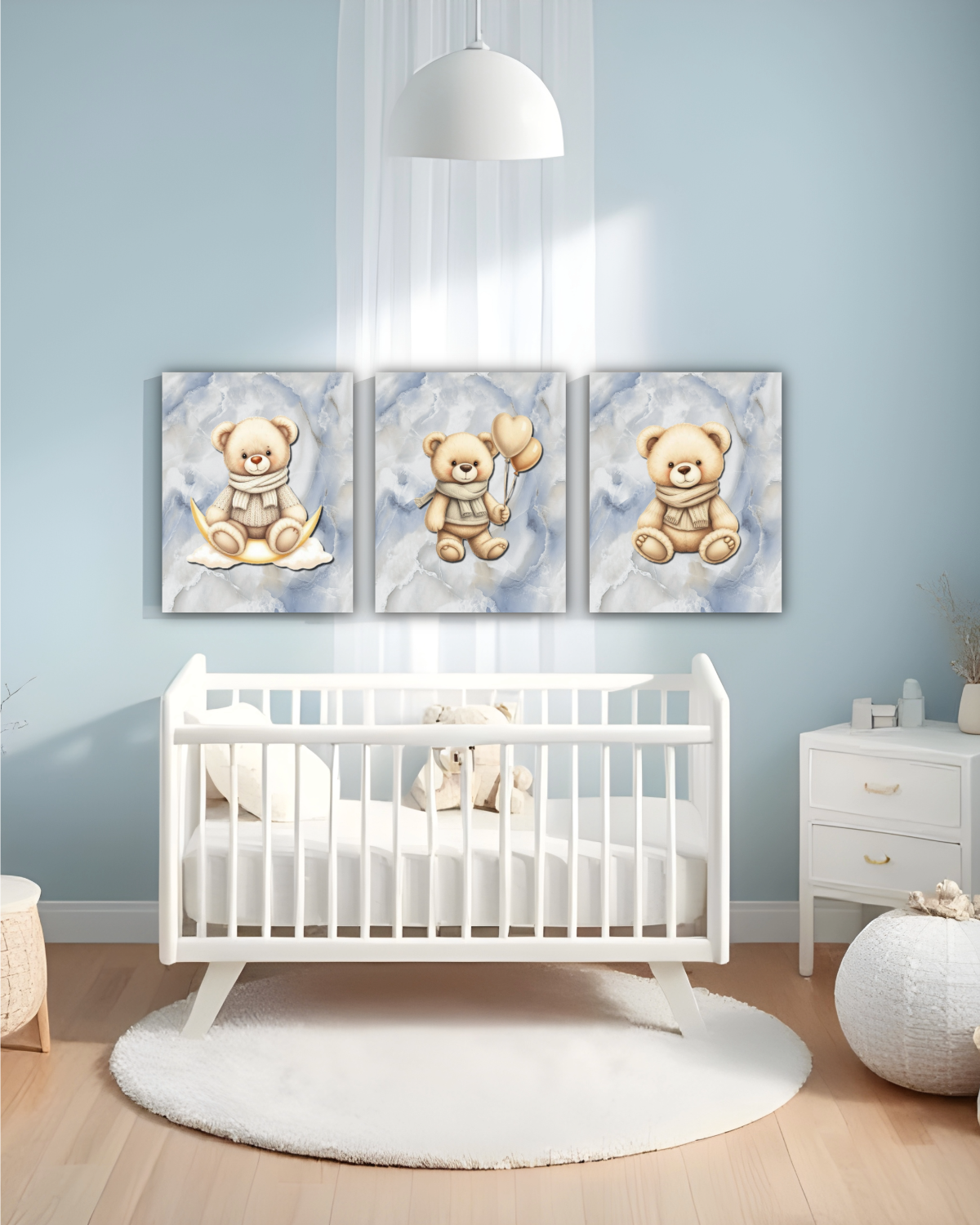 Blue Marble Teddy Bear Nursery Prints – Set of 3 | Baby Wall Art