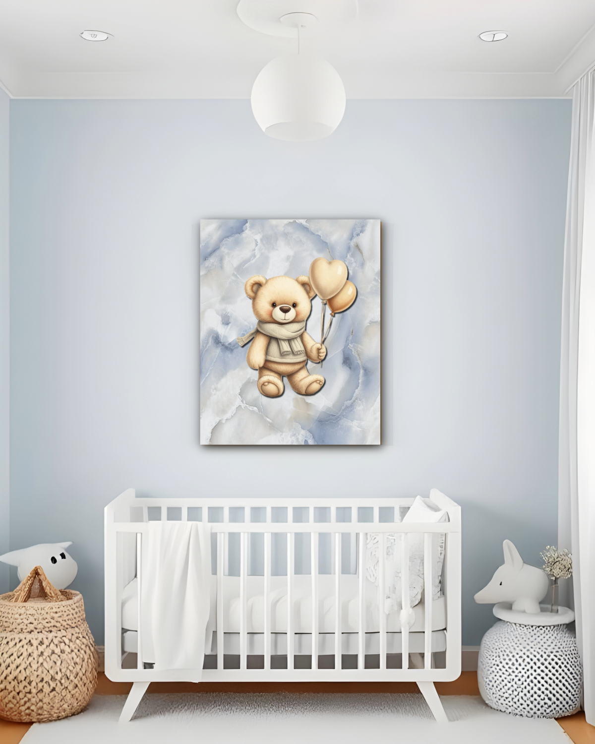 Blue Marble Teddy Bear Nursery Prints – Set of 3 | Baby Wall Art