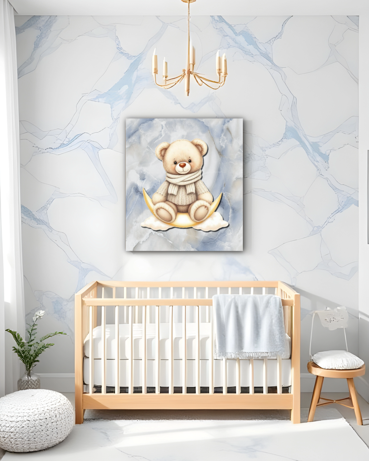 Blue Marble Teddy Bear Nursery Prints – Set of 3 | Baby Wall Art