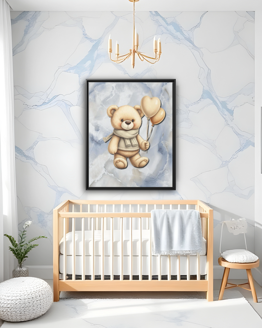 Poster - Blue Marble Cute Teddy Bear Balloons Fine Art Print