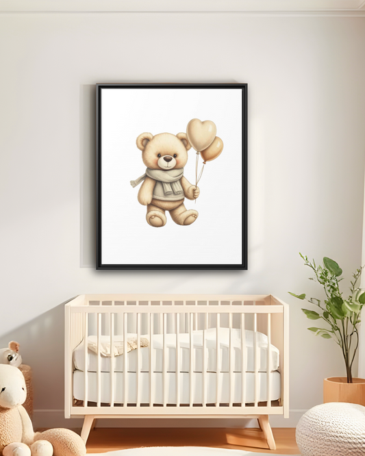 Poster - Cute Teddy Bear Balloons Nursery Wall Art
