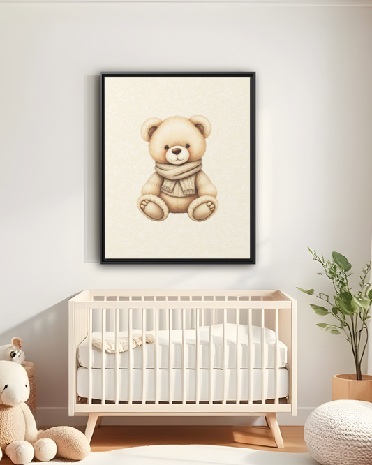 Classic Cozy Teddy Bear, Beige Background