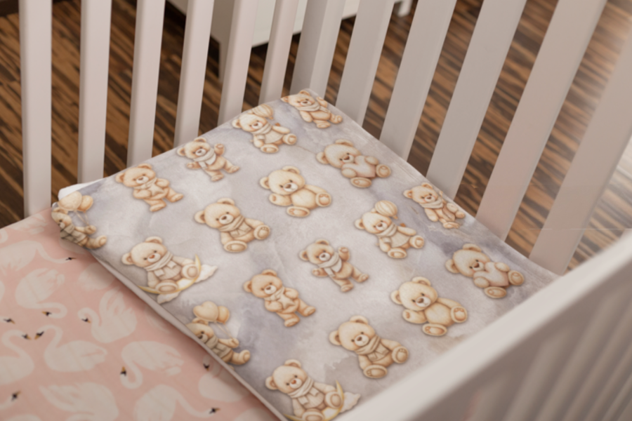 Teddy Bear Fleece Baby Blanket – Soft & Cozy Nursery Blanket | Blue Marble Background | Cute Bear Design for Baby Boys & Girls