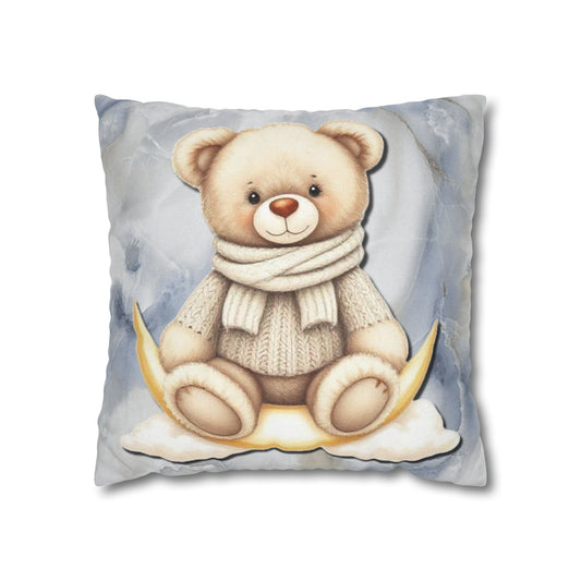 Cozy Teddy Bear Pillowcase - Soft Spun Polyester Cushion Cover for Kids' Rooms, Nursery Decor, Gift for Baby Showers, Cute Home Accent