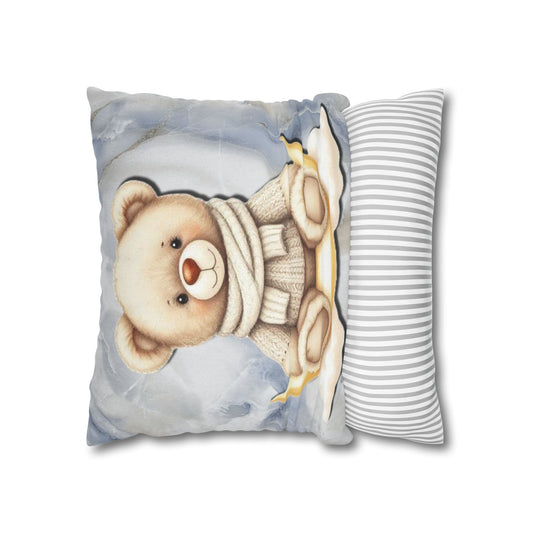 Cozy Teddy Bear Pillowcase - Soft Spun Polyester Cushion Cover for Kids' Rooms, Nursery Decor, Gift for Baby Showers, Cute Home Accent