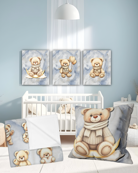 Complete Nursery Decor Set | 3 Fine Art Prints, Blanket & Pillow | Free Shipping