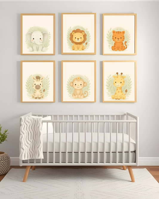 Safari Baby Animal Wall Art Set – 6 Prints