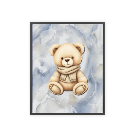 Poster Print - Classic Cozy Teddy Bear on Blue Marble Background