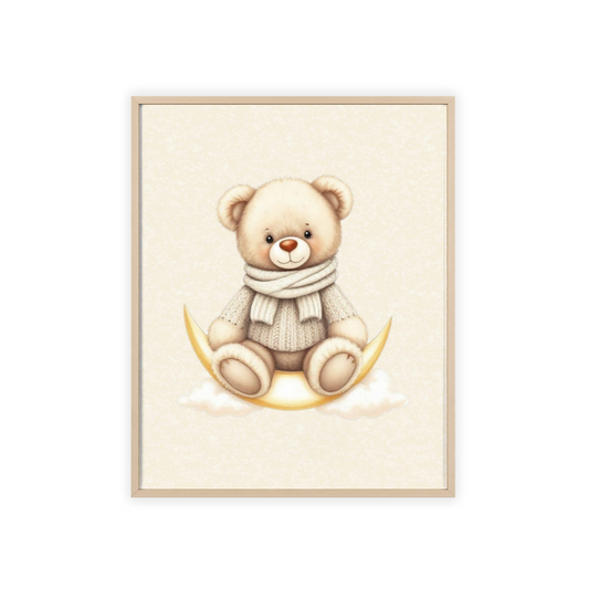 Cozy Teddy Bear on the Moon, Beige Background