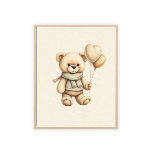 Cozy Teddy Bear with Balloons on Beige Background Print