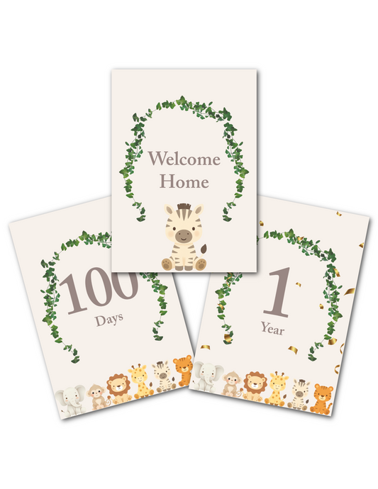Jungle Baby Milestone Cards – Safari Animal Keepsake Set | Digital Download