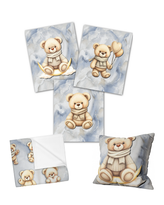 Complete Nursery Decor Set | 3 Fine Art Prints, Blanket & Pillow | Free Shipping