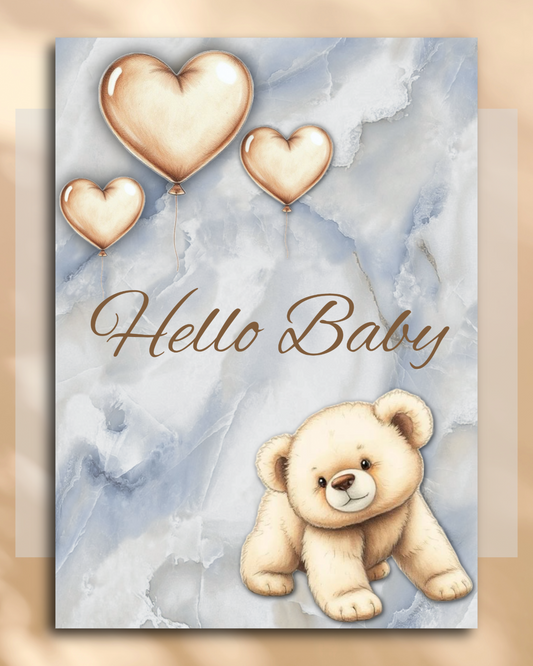 Teddy Bear Baby Milestone Cards – Blue Marble Printable Set for Newborn & Monthly Photos | Digital Download