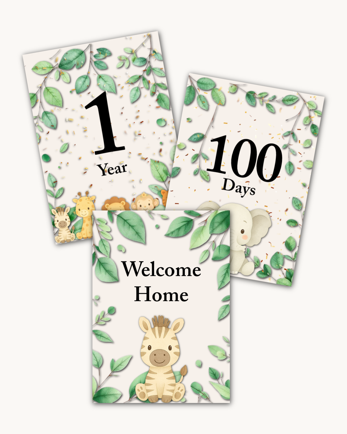 Safari Baby Milestone Cards – Digital Download | 16 Piece Set