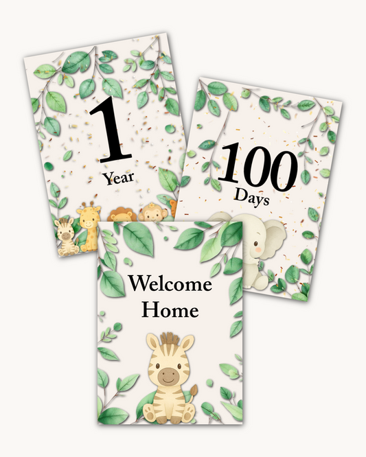 Safari Baby Milestone Cards – Digital Download | 16 Piece Set