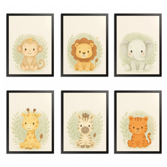 Safari Baby Animal Wall Art Set – 6 Prints